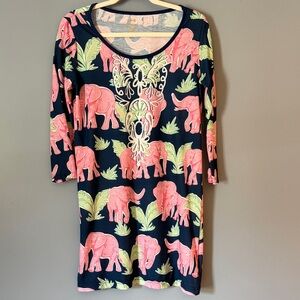 Simply Southern Navy Dress with Pink Elephant Print Size Medium Like New